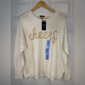 Vince Camuto White and Gold Crew Neck Sweater